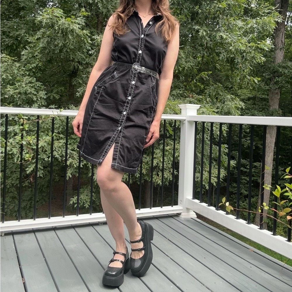 VTG 90’s White Stag Tonal Stitching Black Sleeveless Midi Dress Size 12